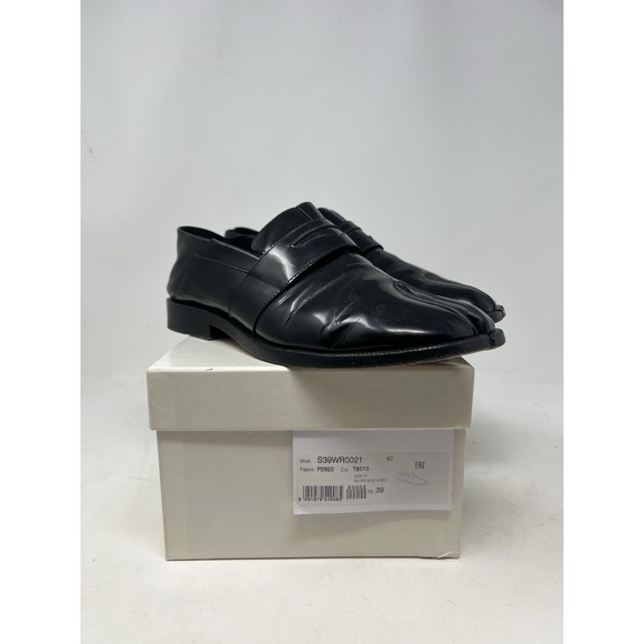 Maison‎ Margiela Tabi Loafers Size 39 Black Split Toe Leather Shoes Italy Patent - Picture 2 of 13